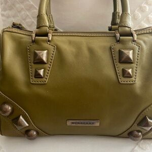 Burberry Olive Leather Studded Satchel Bag